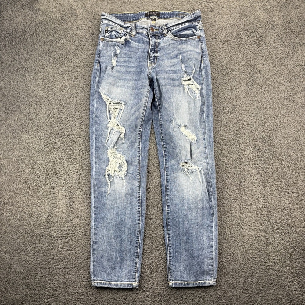 Judy Blue Jeans Women 5/27 Boyfriend Distressed Lowrise Blue Denim